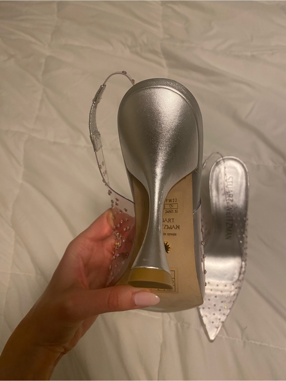 Stuart Weitzman Silver Pointed Slingback Heels with Crystal Studs - Picture 4 of 7